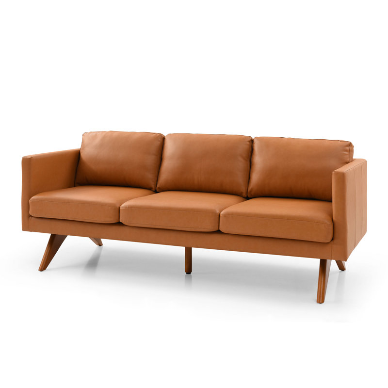 Rykia 83'' Vegan Leather Sofa, Walnut Leg/Honey Tan Cushion