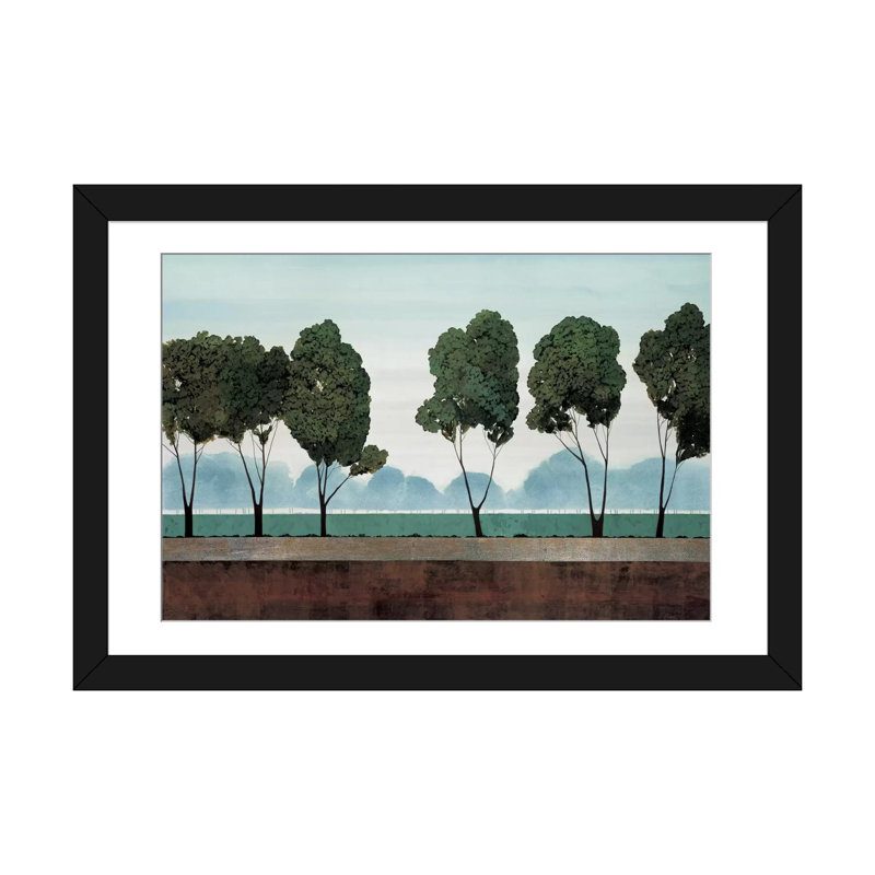 «Six Trees» par Robet Charon - impression sur toile tendue, H 16 po x l 24 po x P 1 po, Papier d'art encadré noir, Blanc