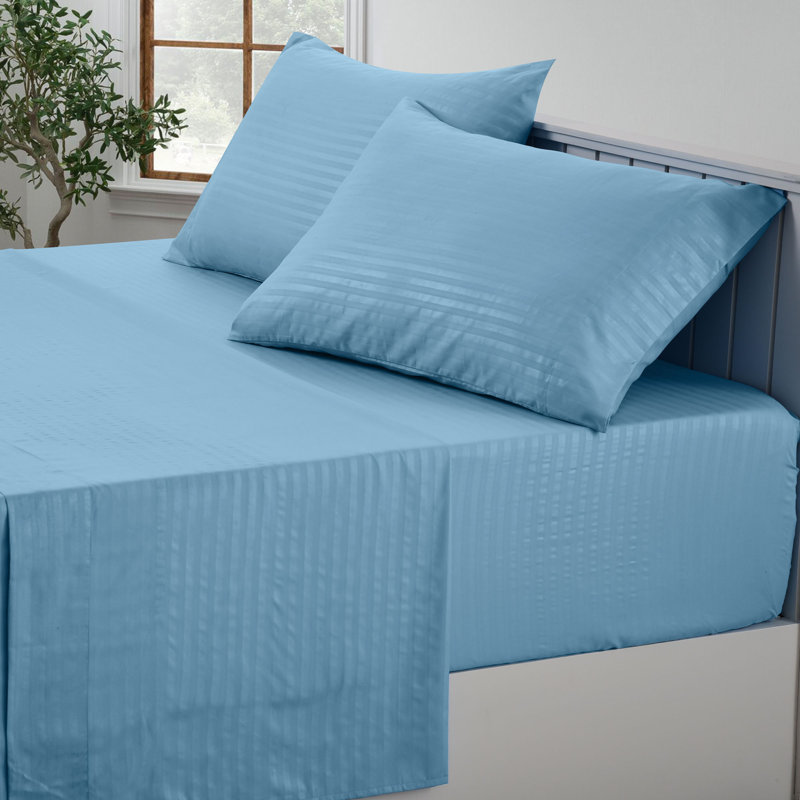 Lux Decor Collection Stripes Bed Sheets Microfiber Bedding Set with Fitted, Flat Sheet & Pillowcase, King Pillowcase, Blue