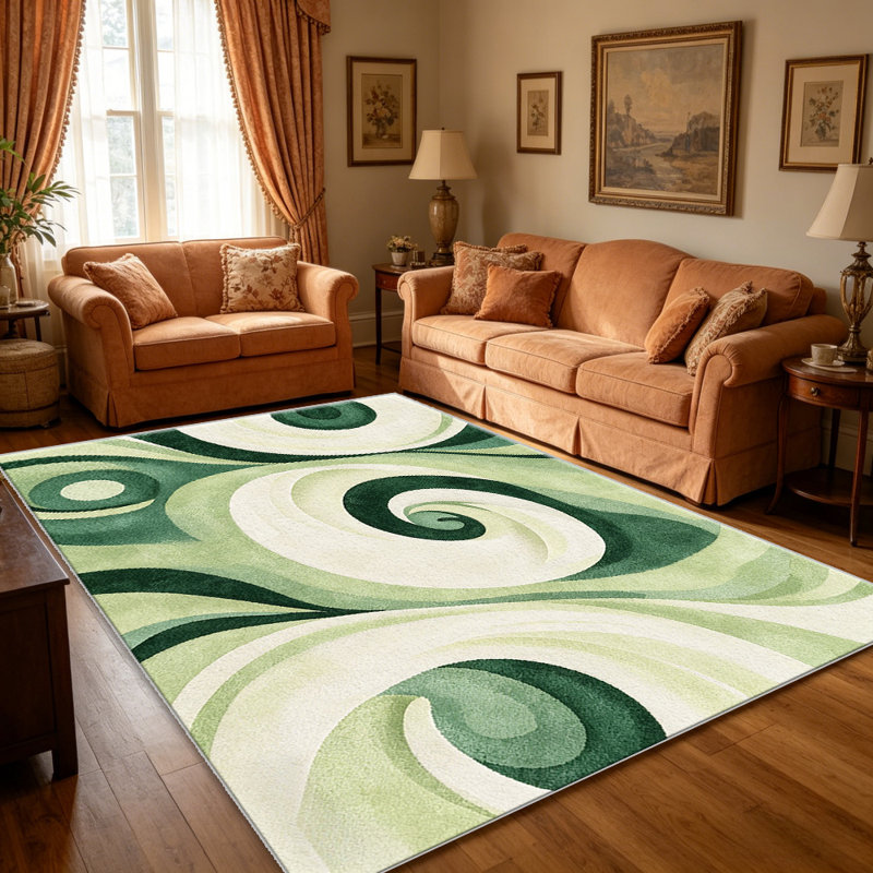 Green Swirl Abstract carpet-easy to clean, machine-washable, soft and comfortable; suitable for door mats, kitchens, living rooms, bedrooms, corridors, and laundry areas. Easy to clean, durable carpet for home decoration.