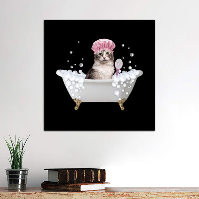Fun Kitty Bath 3 by Marcus Prime - Wrapped Canvas Print