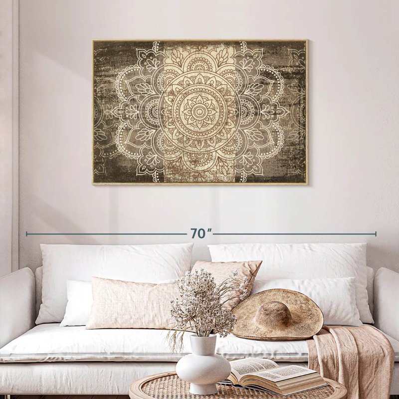 Mandala sur bois, Cadre flottant en bois naturel, 43 po x 29 po