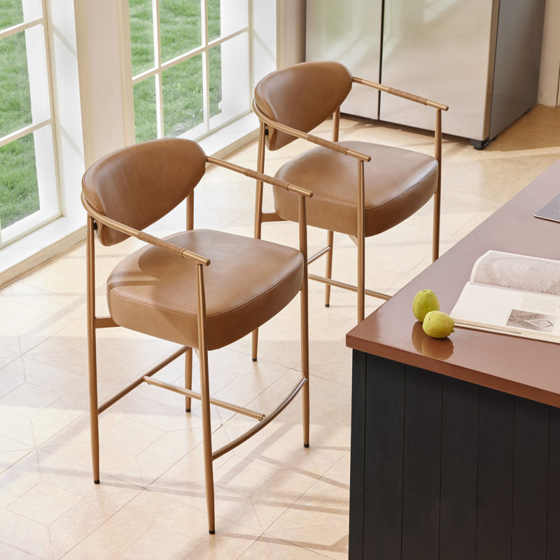 27'' Upholstered Counter Stool With Arm, Brown