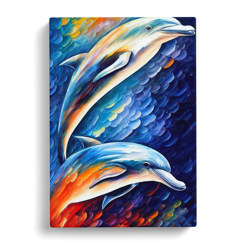 Two Dolphin No.2 - Wall Art, Wrapped Canvas, 76cm H x 50cm W x 3cm D