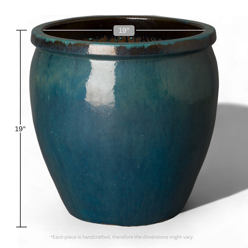 Kenedy Handmade Ceramic Planter, Teal, 19" H x 19" W x 19" D