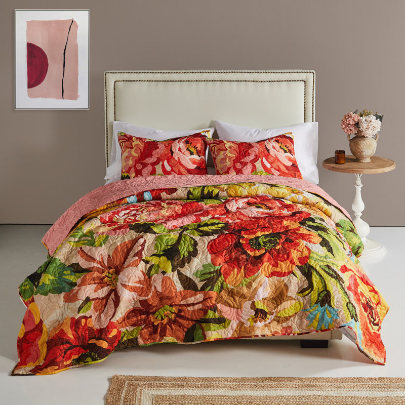 Greenland Home Fashions Senna Harvest 3-Piece Queen Size Quilt Set 90x90 + 20x26 (2), Queen Quilt + 2 Standard Shams