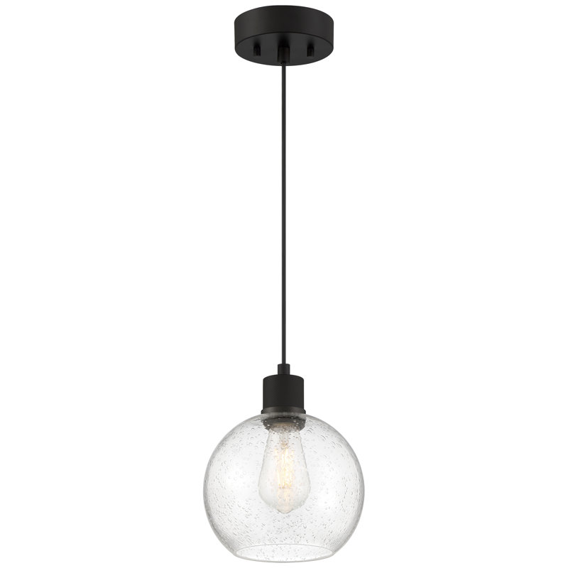 Aarian Burgundy LED Pendant - Seeded Glass - Replaceable LED, Matte Black