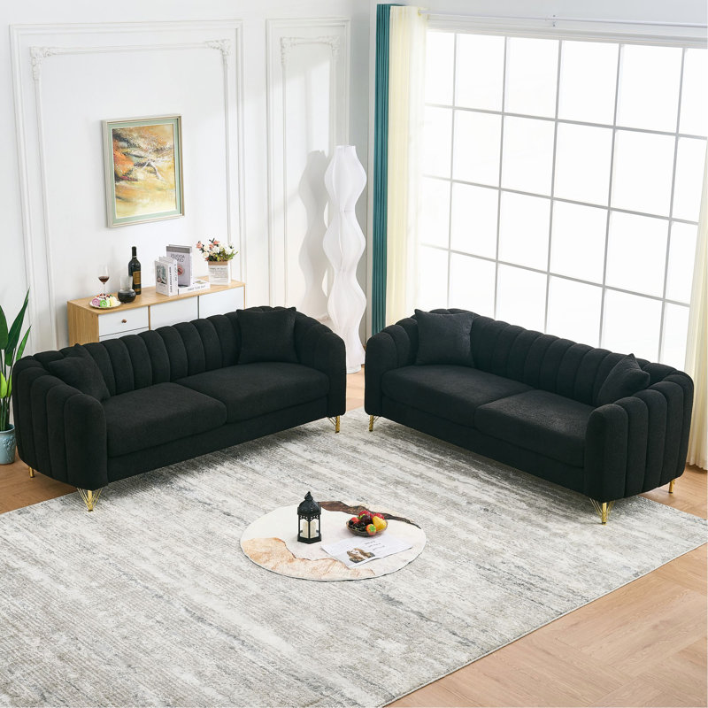 Canapé surdimensionné en chenille, canapé profond 3 + 3 places de luxe, canapé capitonné moderne, canapé à pieds en métal doré pour salon, chambre à coucher, appartement