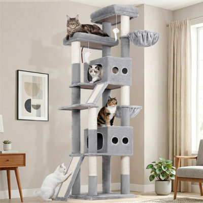 83" Cat Tree For Large Cats Multi-cat Tower Indoorplayground With 2 Condos, Hammocks, Sisal Posts,scratching Boards, Space-saving Velvet Cat Tree Smallspaces, Easy Assembly