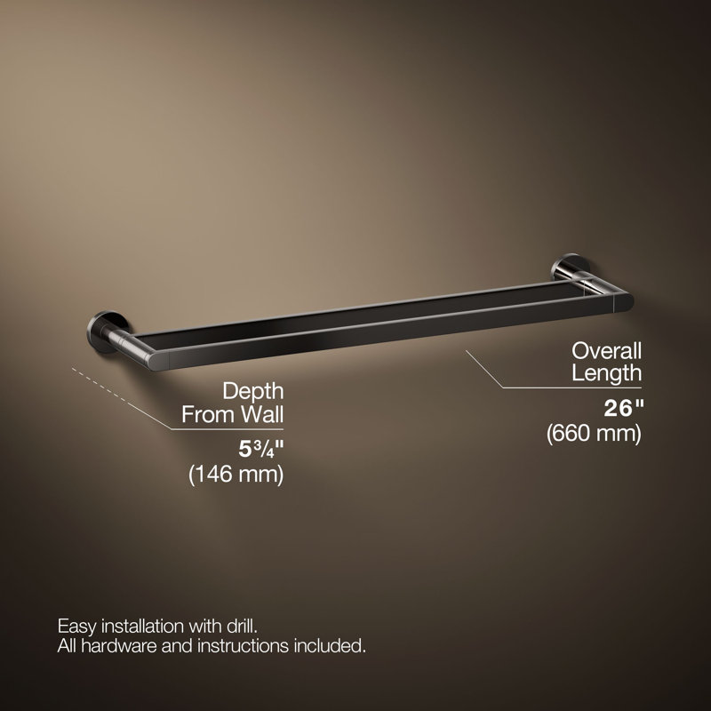 24" Wall Mounted Double Towel Bar, Titanium