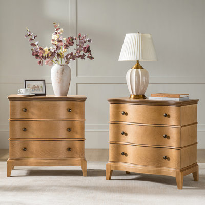 Elfine Transitional 28"W Curved 3-Drawer End Table with Charging Station and Simple Assembly