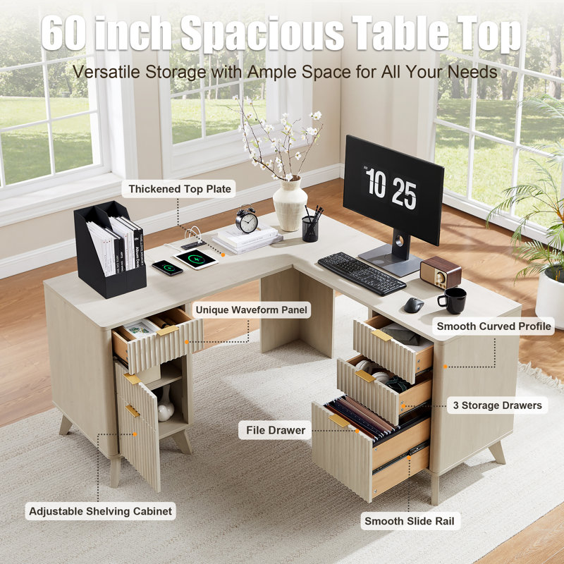 Bureau de direction en L 59 po, Aulne blanc
