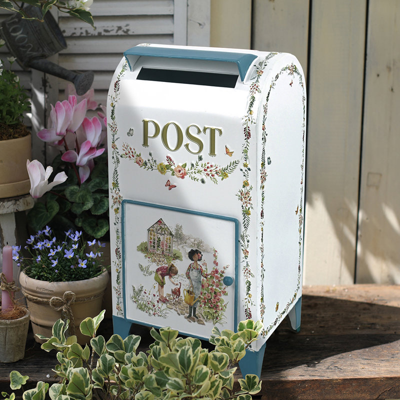 Vintage Wedding Mailbox, Farmhouse Metal Post Box Decorative Mailboxes for Letters Cards Collection and Tabletop Decor