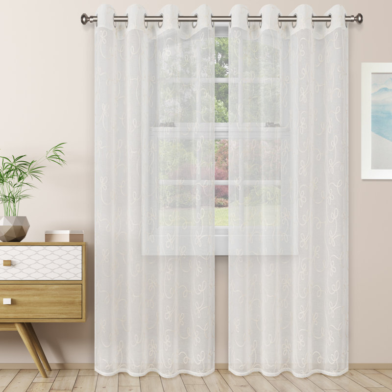 Titine Sheer Curtain Pair, 52" W x 84" L, Ivory