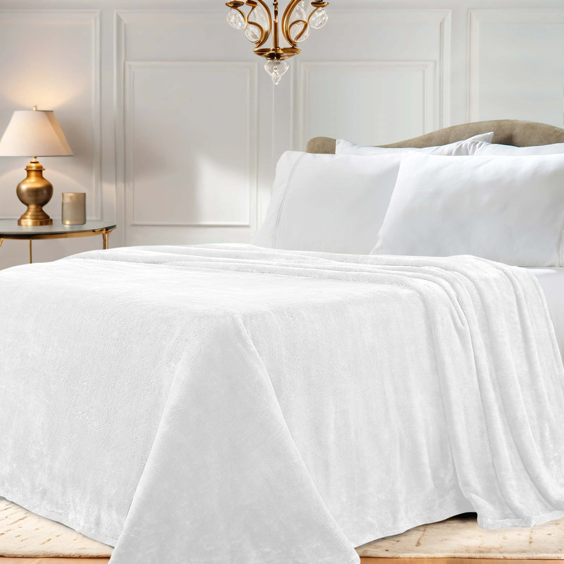 Superior Solid Polyester Reversible All-Season Fleece Throws Blanket, White, Full/Double/Queen
