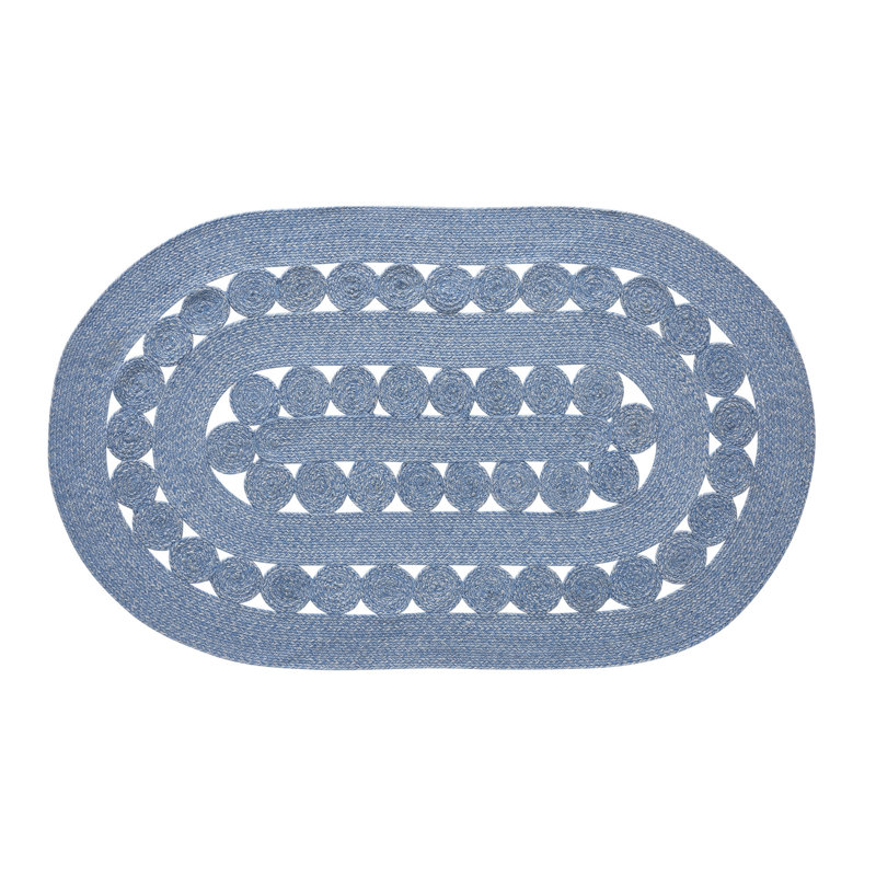 Lyta couleur unie recyclé tressé à la main P.E.T. Tapis intérieur / extérieur bleu, Ovale 3 pi x 5 pi