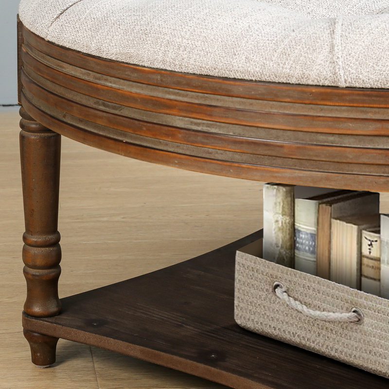 Grande table basse ronde à 2 niveaux avec repose-pieds capitonné, Light Gray / Warm Grey