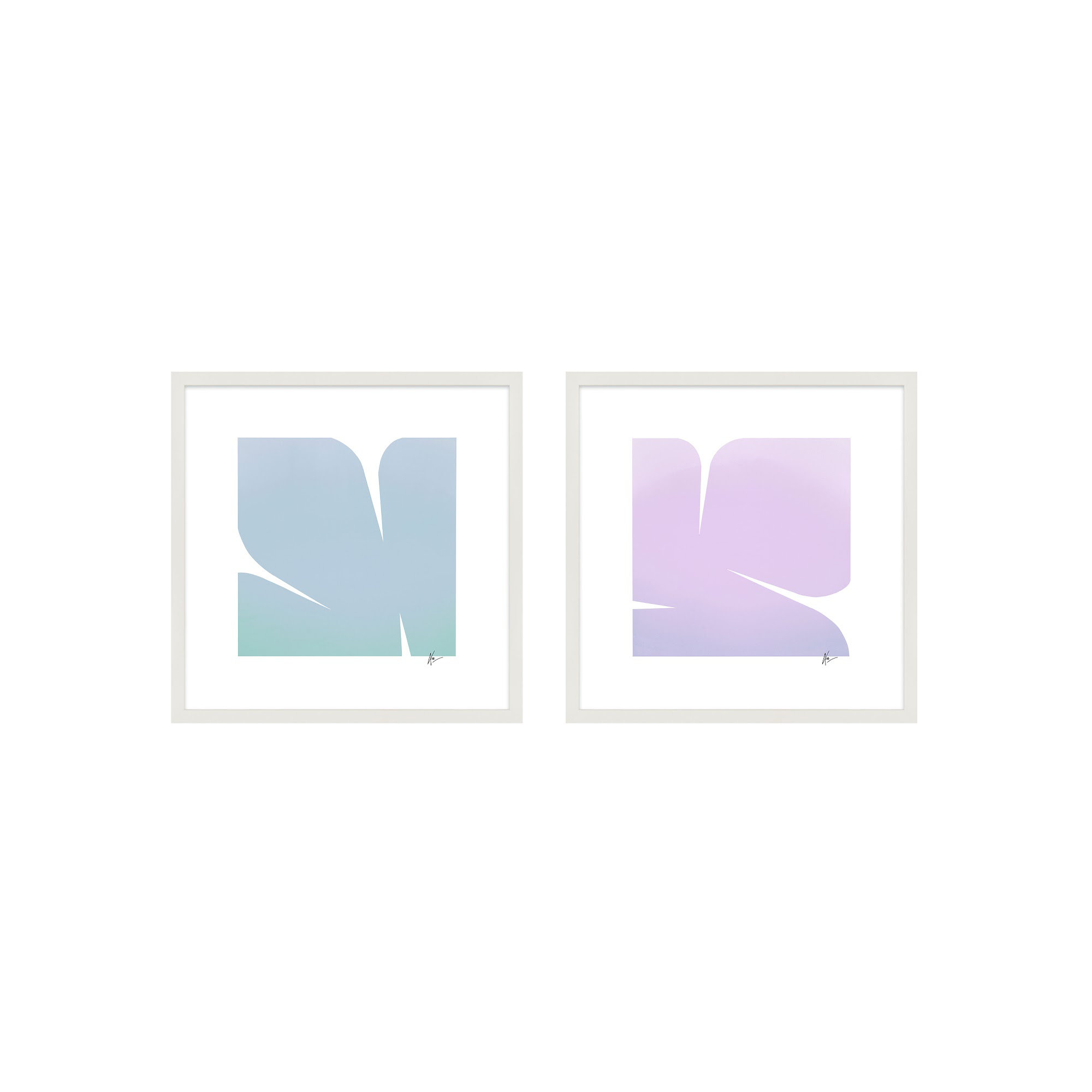 Purple & Blue Clouds. Set Of 2 by Lee Lessem, 30" H x 60" W x 1.25" D, White Framed
