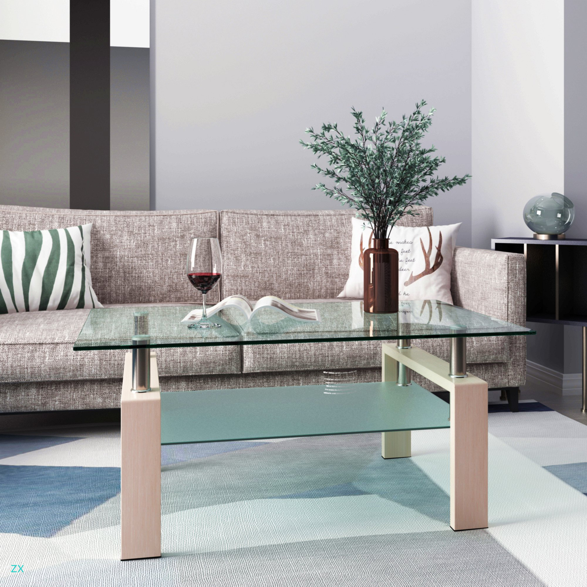 Ebern Designs Rectangle Glass Coffee Table, Clear Coffee Table Modern ...
