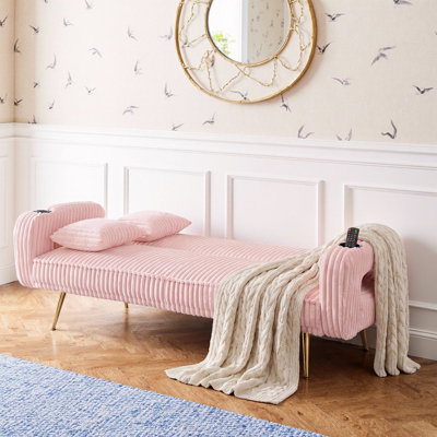 Canapé-lit droit en velours côtelé de 74 po avec 2 coussins | Canapé-lit réglable à 3 niveaux, conception minimaliste pour le salon, le bureau et les petits espaces