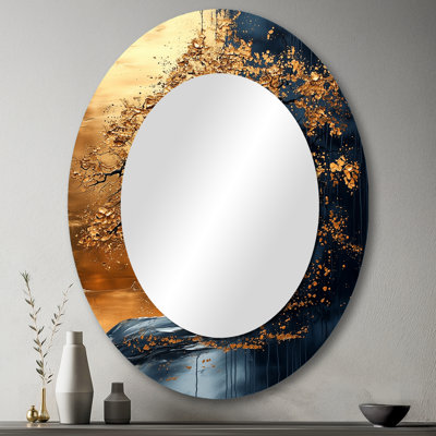 Simplicité dorée en noir arbre africain III - miroir mural ovale traditionnel