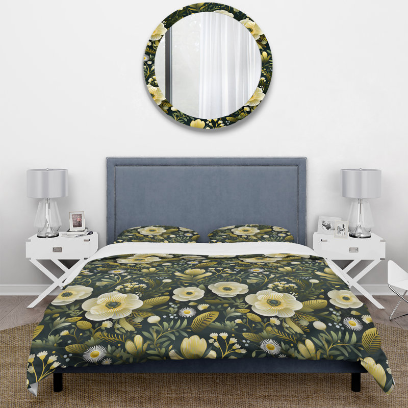 Ensemble de housse de couette Classic Green Harmony Bouquet beige / vert en microfibre