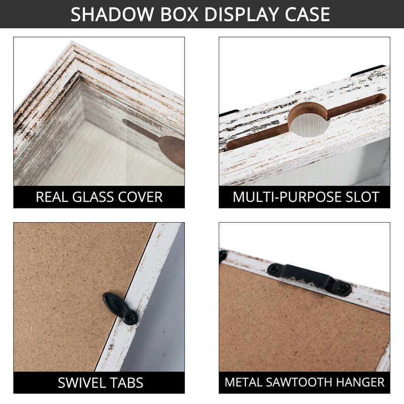 8X10 Top Loading Shadow Box Frame With HD Glass,Wood Display Case With Slot,1.25 Inches Interior Depth,Ideal For Wine Bottle Caps,Tickets,Shells,Stamps And More,White