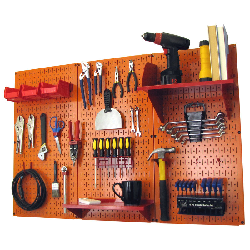 Pegboard Standard Tool Storage 32" H x 48" W Kit, Orange and Red