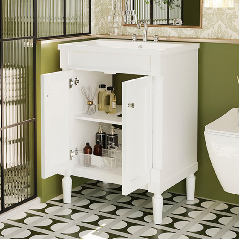 Meuble-lavabo 24 po avec lavabo supérieur, meuble de rangement moderne à 2 niveaux, meuble-lavabo simple, grandes tablettes de rangement
