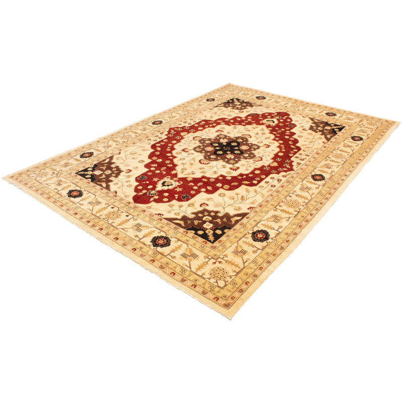 Tapis unique en laine noué à la main ivoire nouvel âge 9 pi 9 po x 14 pi 2 po Chobi