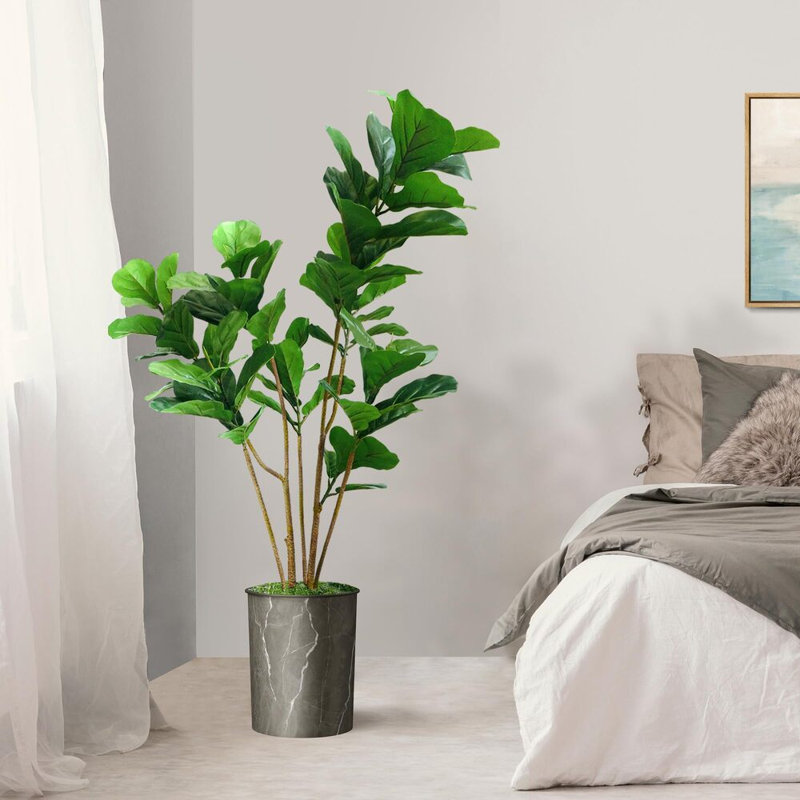 Arbre artificiel en pot moderne, Ficus lyrata, plante en soie, faux arbre d'extérieur, Gris granite