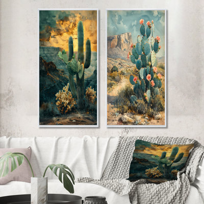 Ensemble de 2 pièces d'art mural vert cactus I - Gardian of the Desert