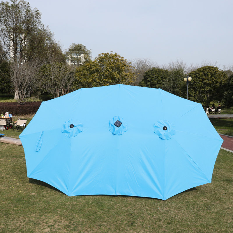 Parasol de jardin protégé avec base - double évent bleu 15 X 9 pi