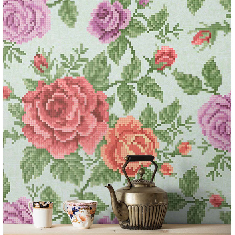 Rouleau de papier peint métallique L 33 pi x l 20,5 po, Bleu poudre métallique et lilas