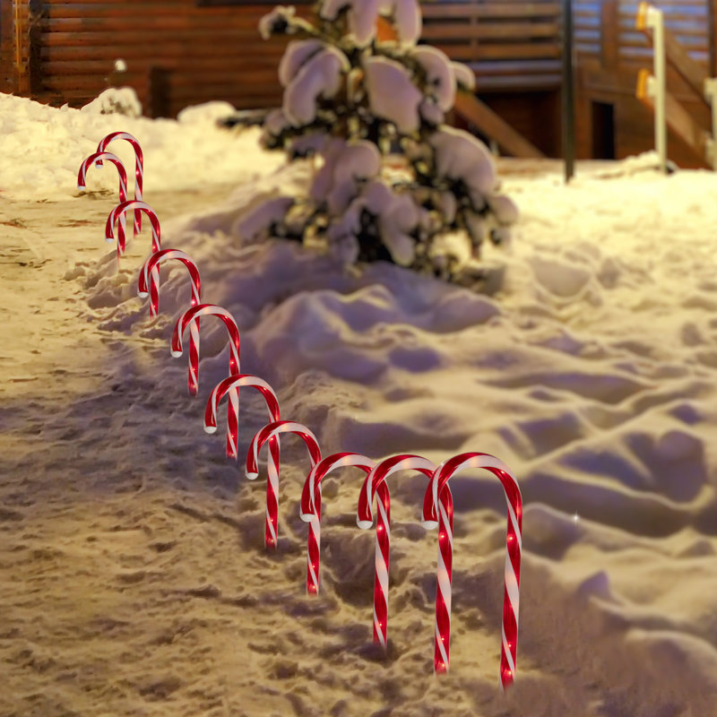 Festive Red and White Lighted Candy Cane Pathway Markers Set of 10