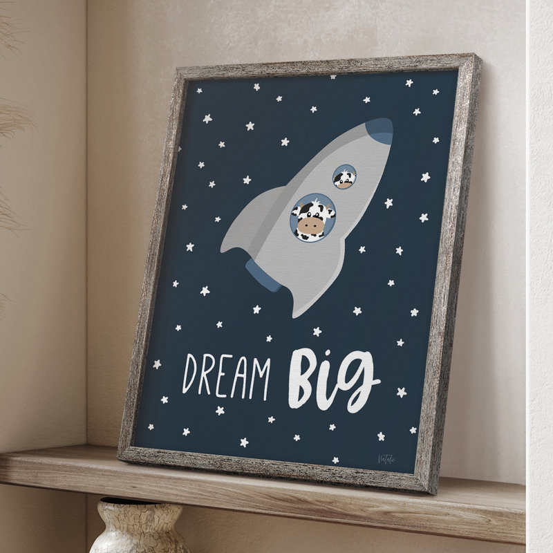«Cow in Space I», reproduction encadrée - bois massif, H 15 po x l 12 po