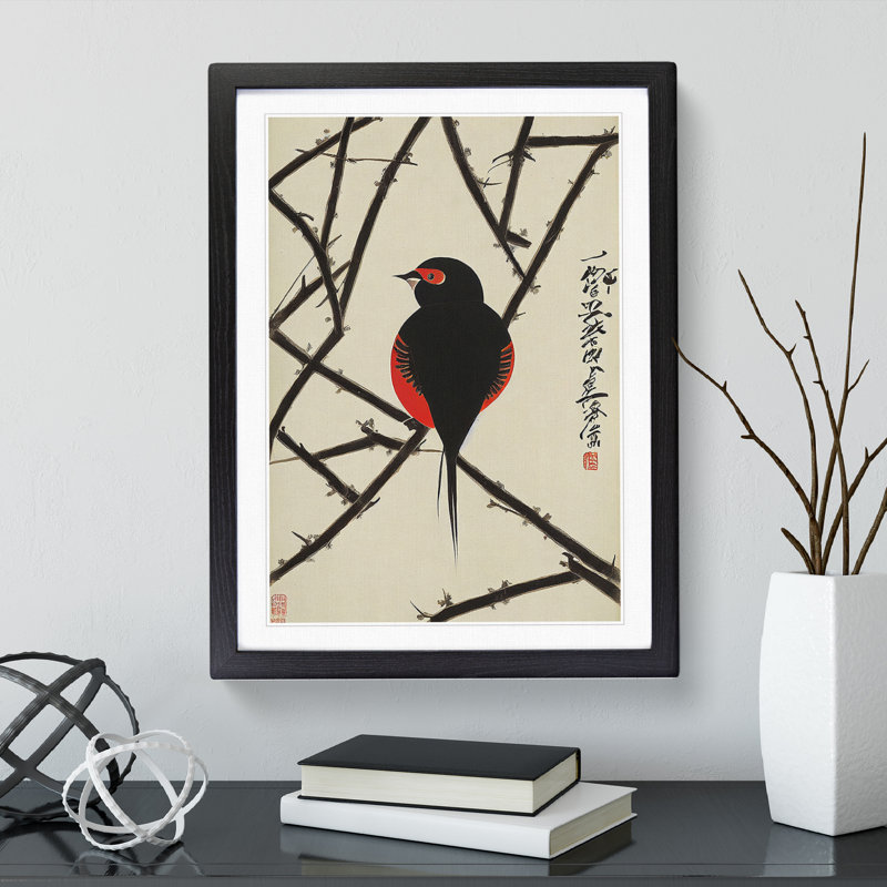 Bird On The Branch - Print, White, 64cm H x 46cm W x 2cm D, Black