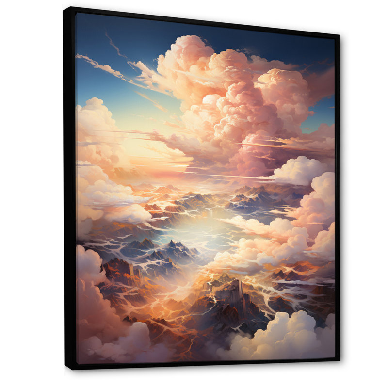 Nuage de prairies collages III - paysage et nature, art mural sur toile, H 20 po x l 12 po x P 1 po, Cadre flottant noir