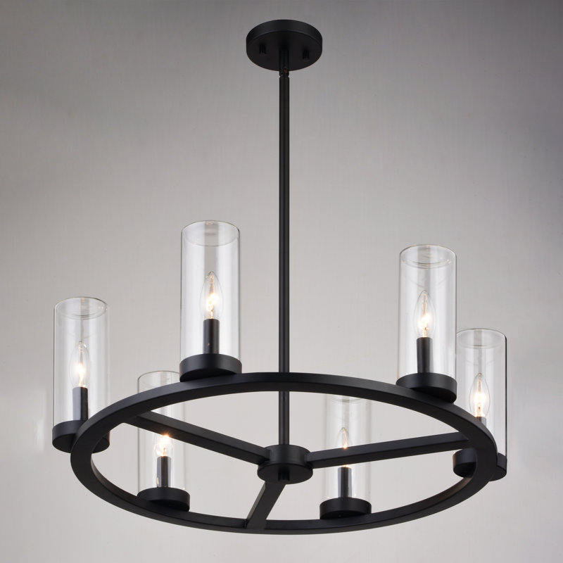 Lustre en roue de chariot Antwion, Six lumières, H 17,25 po x l 26 po x P 26 po