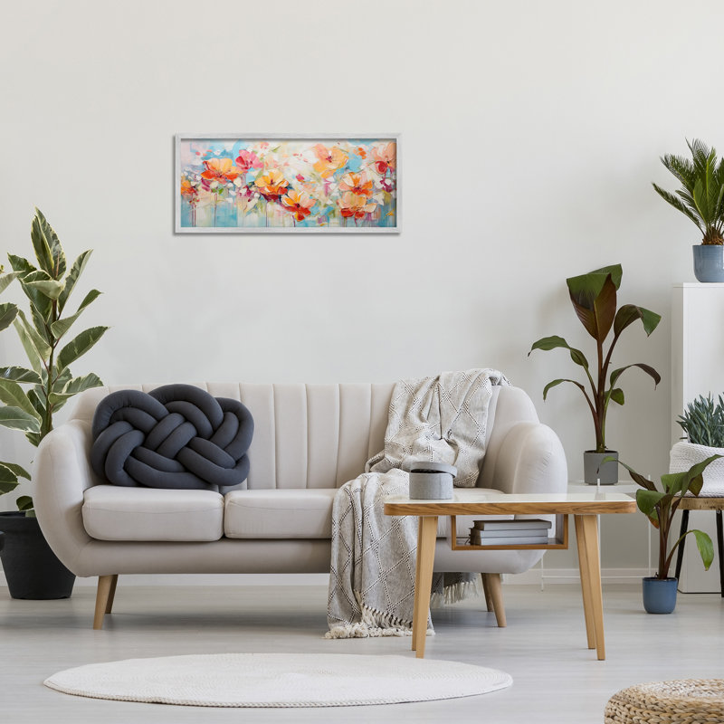 «Flowers with Paint Drip», art de la giclée encadrée par Gina Kelly, Estampe numérique Farmhouse, H 13 po x l 30 po