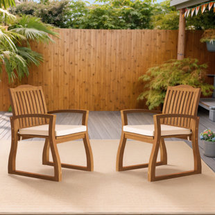 Acacia Wood Outdoor Armchair With Seat Cushion (Set Of 2)