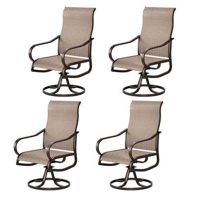 4-Piece Outdoor Swivel Patio Dining Chairs, 360° Rotation Metal Frame With Teslin Fabric, Armrest Patio Chairs For Outdoor Dining, Deck, Backyard
