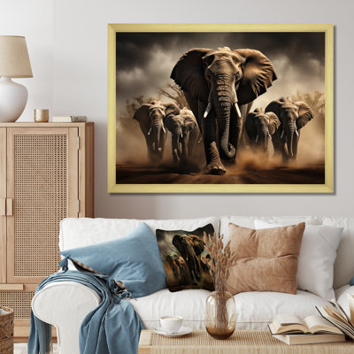 Elephant Harmony In Monochrome III - Elephant Framed Canvas Print