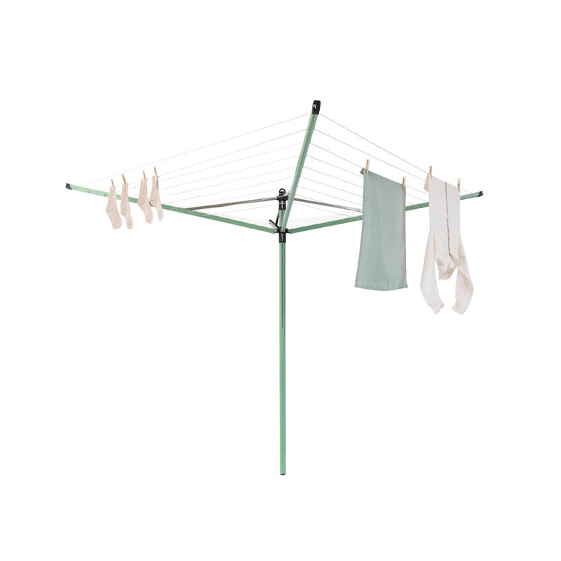 Brabantia Lift-O-Matic Outdoor Clothesline (164 ft) with Ground Spike, Cover, Clothespins and Bag, Leaf Green