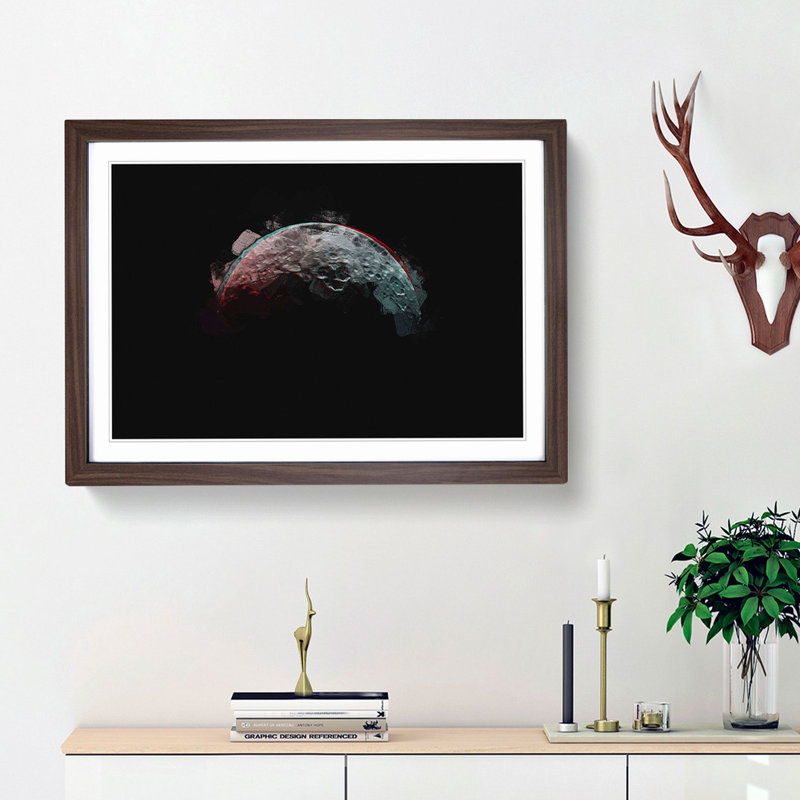 Moon - Picture Frame Graphic Art Print, 27cm H x 36cm W x 2cm D, Walnut Framed