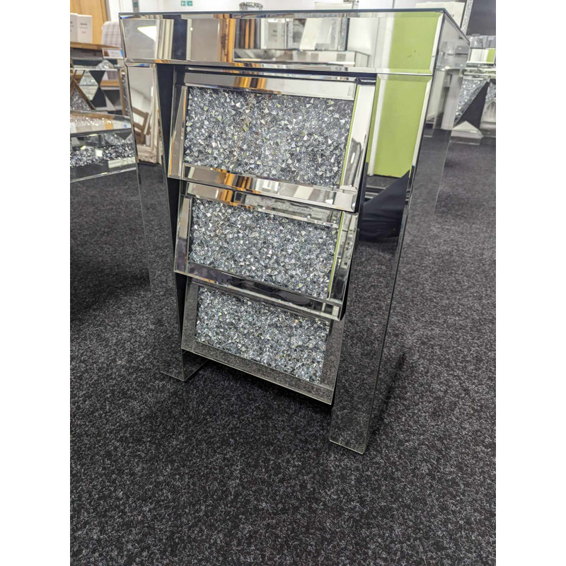Nova 3 Drawer Mirrored Bedside Table