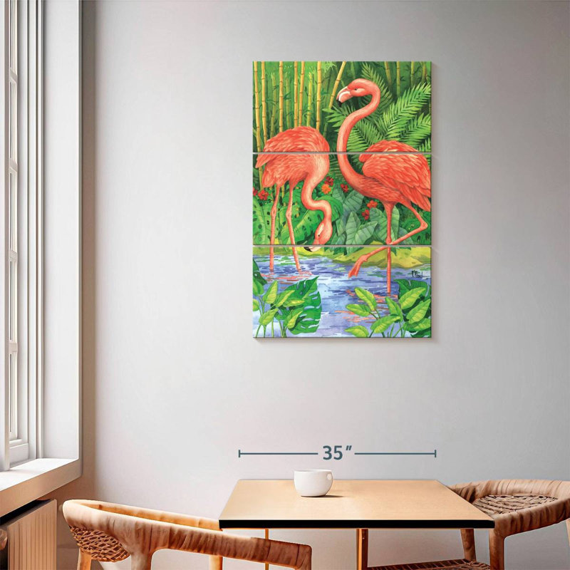 Flamant rose bambou Brampt, H 57 po x l 36 po
