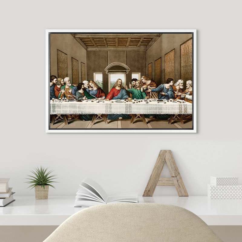Célèbre œuvre d'art «The Last Supper», peinture par Leonardo Da Vinci, graffiti et art populaire, Cadre flottant blanc