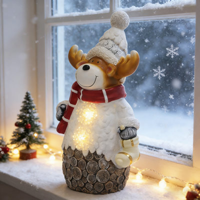 Resin Christmas Reindeer Sculpture W LED