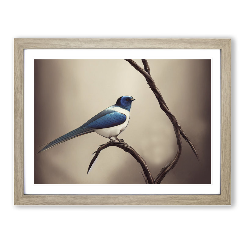 Shining Swallow Bird - Framed Print, 46cm H x 64cm W x 2cm D, Oak